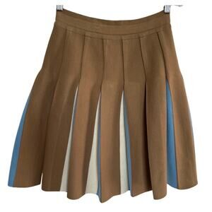 Vintage unbranded wool pleated midi skirt brown, blue and cream small
